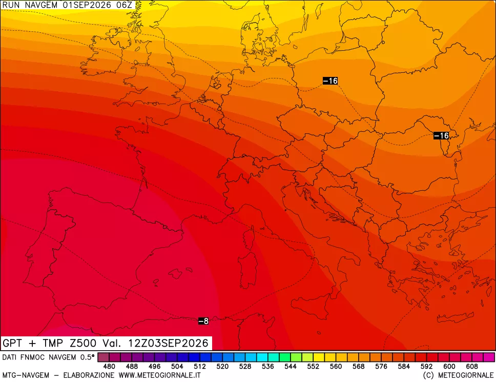 mappa Geopotenziali e Temperatura a 500 hPa