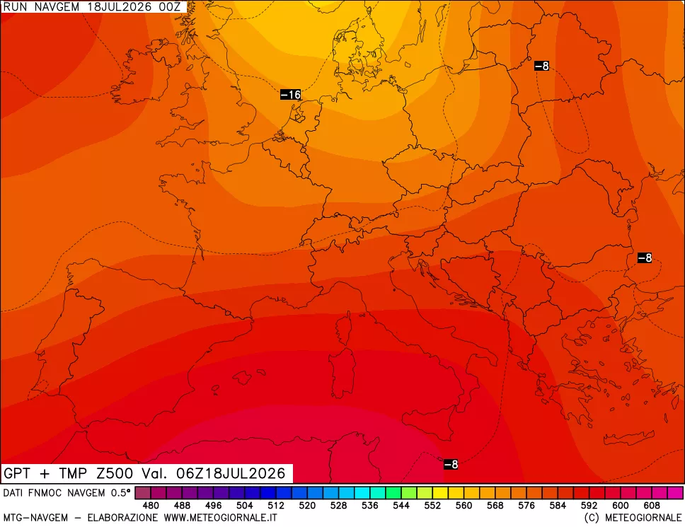 mappa Geopotenziali e Temperatura a 500 hPa