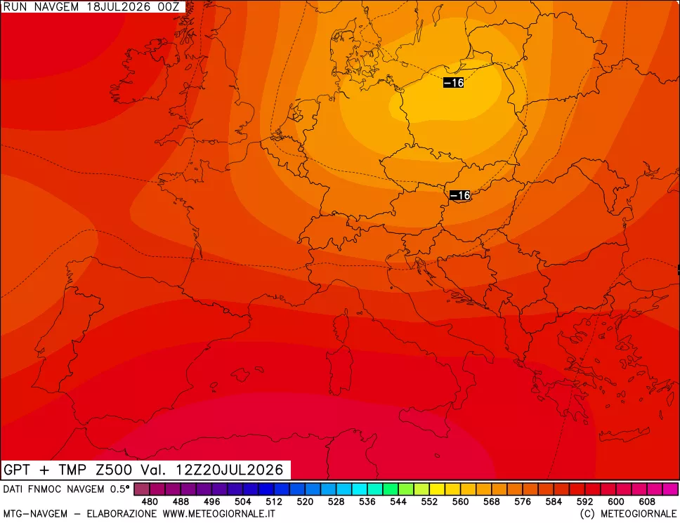 mappa Geopotenziali e Temperatura a 500 hPa