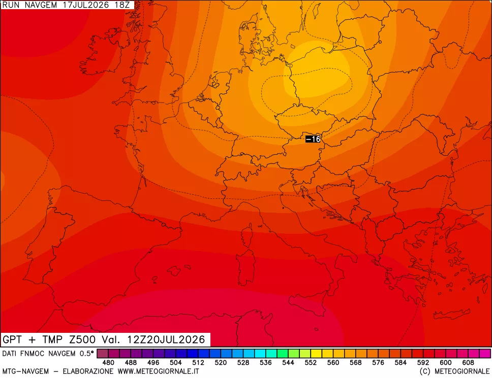 mappa Geopotenziali e Temperatura a 500 hPa