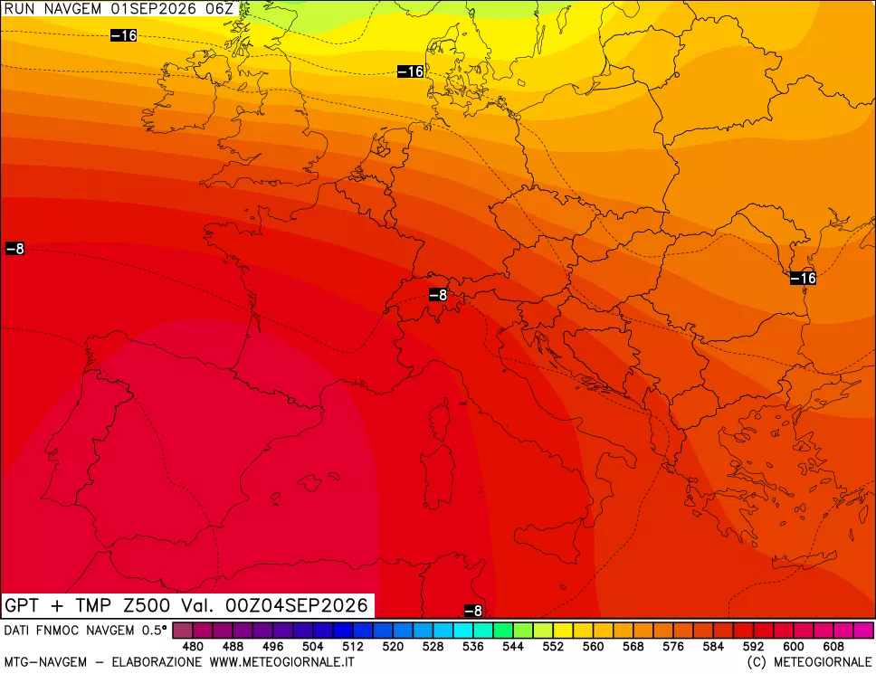 mappa Geopotenziali e Temperatura a 500 hPa
