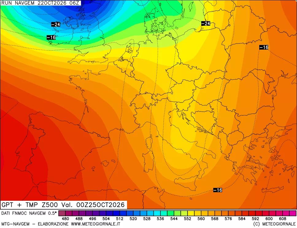 mappa Geopotenziali e Temperatura a 500 hPa