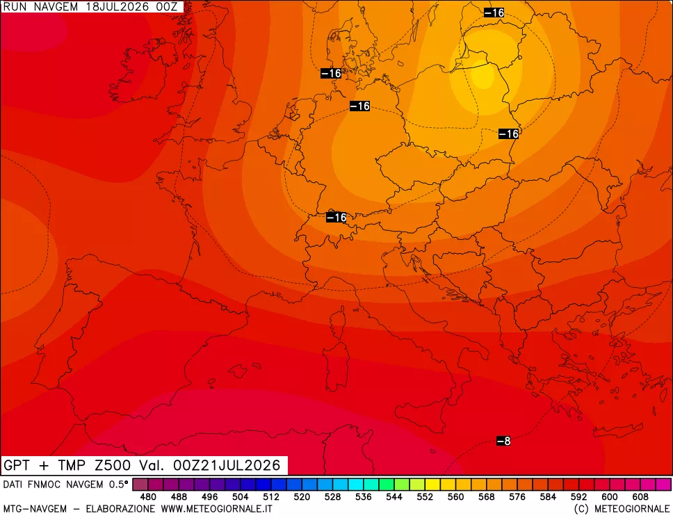 mappa Geopotenziali e Temperatura a 500 hPa