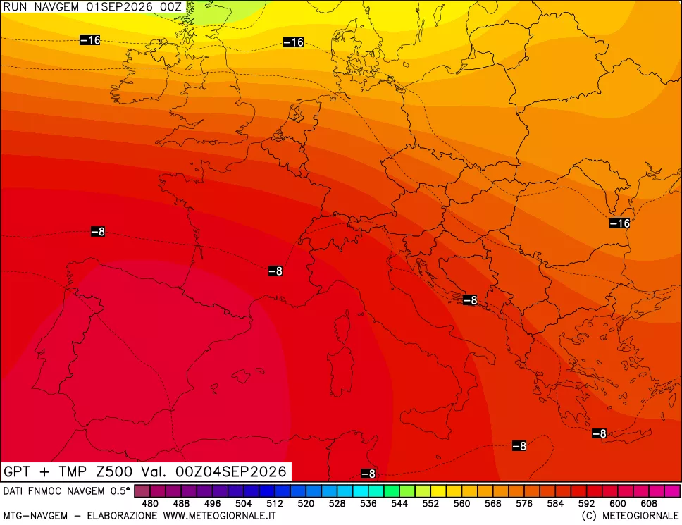 mappa Geopotenziali e Temperatura a 500 hPa