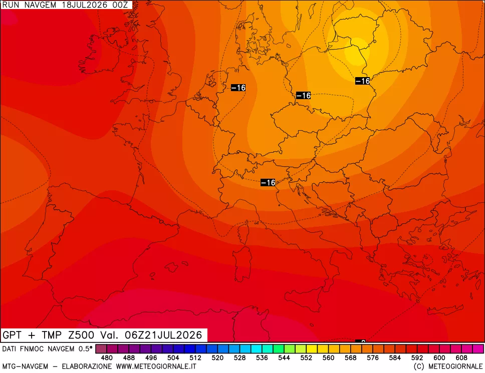 mappa Geopotenziali e Temperatura a 500 hPa