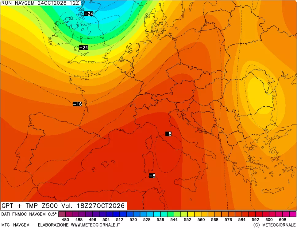 mappa Geopotenziali e Temperatura a 500 hPa