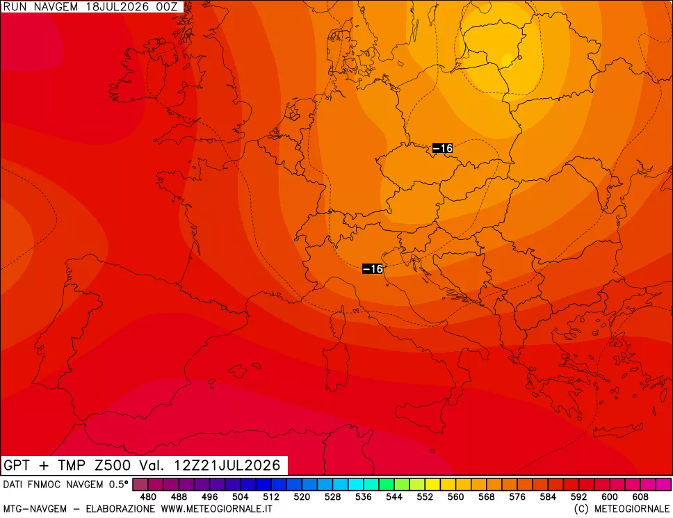 mappa Geopotenziali e Temperatura a 500 hPa