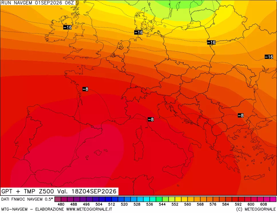 mappa Geopotenziali e Temperatura a 500 hPa