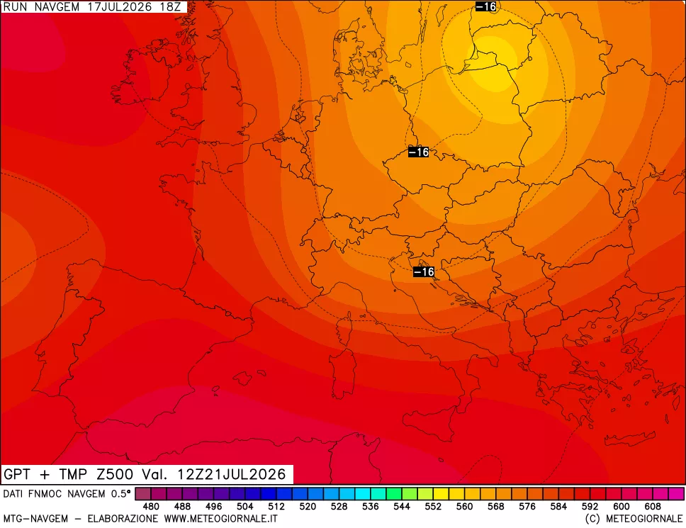 mappa Geopotenziali e Temperatura a 500 hPa