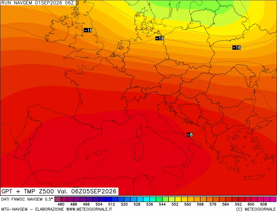 mappa Geopotenziali e Temperatura a 500 hPa
