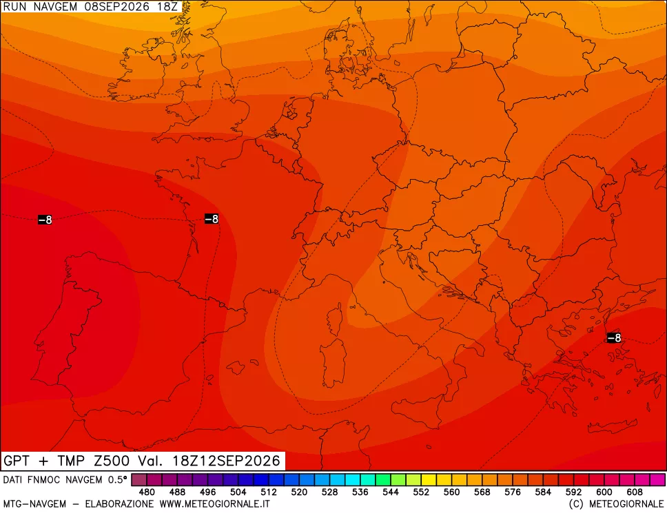 mappa Geopotenziali e Temperatura a 500 hPa