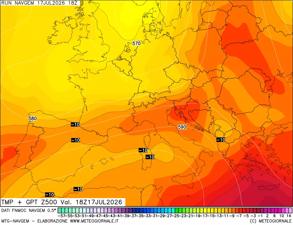 mappa Temperatura e Geopotenziali a 500 hPa