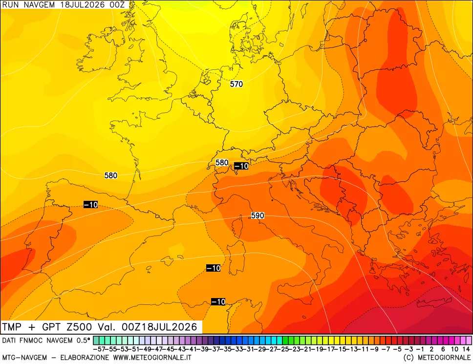 mappa Temperatura e Geopotenziali a 500 hPa