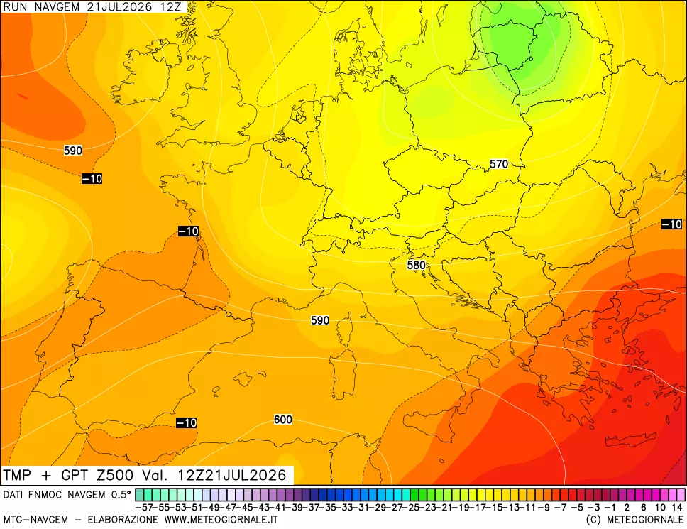 mappa Temperatura e Geopotenziali a 500 hPa