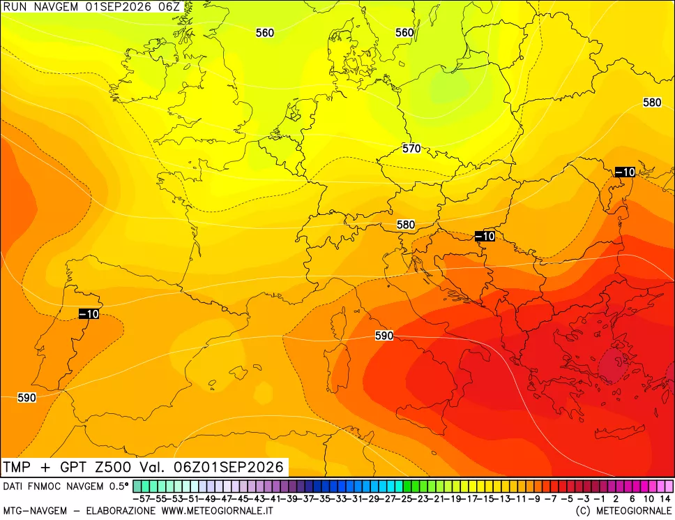 mappa Temperatura e Geopotenziali a 500 hPa