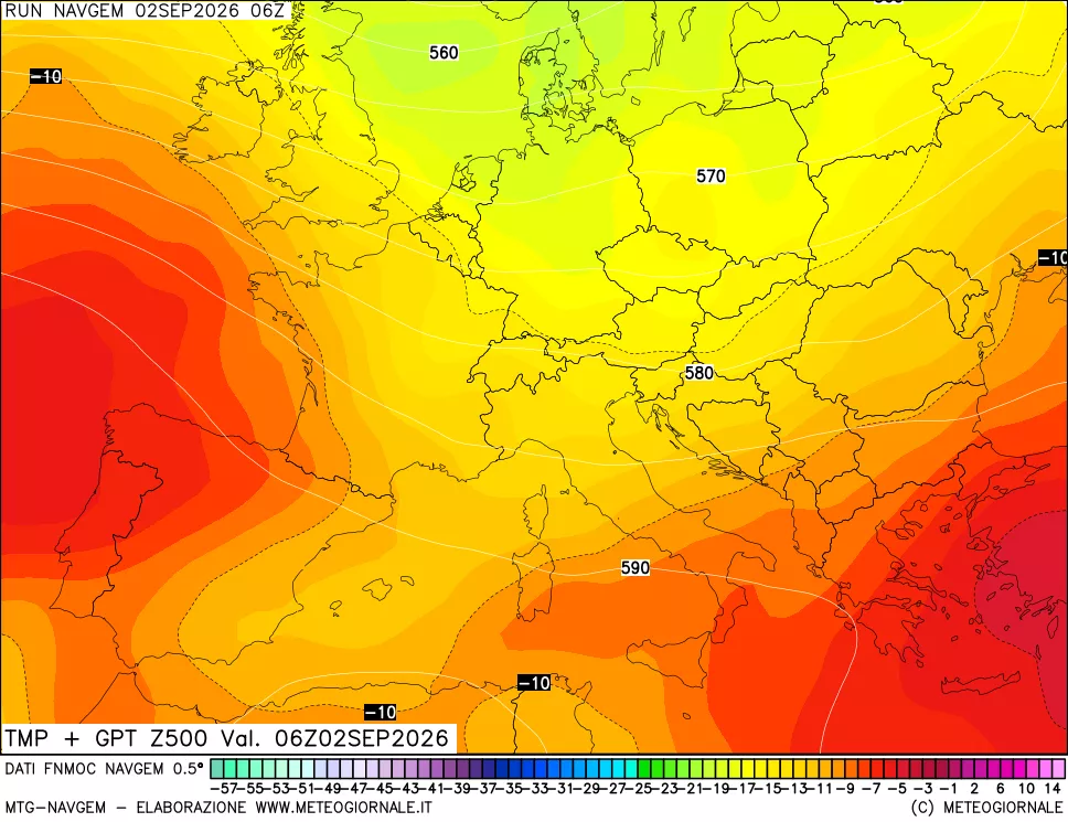mappa Temperatura e Geopotenziali a 500 hPa