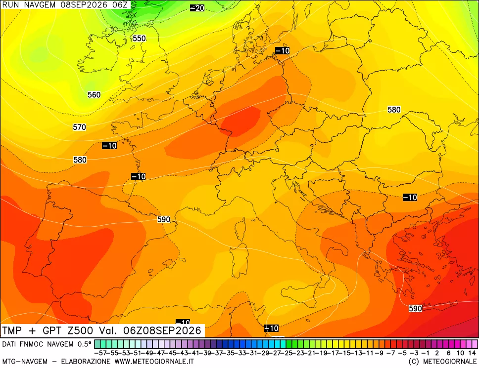 mappa Temperatura e Geopotenziali a 500 hPa
