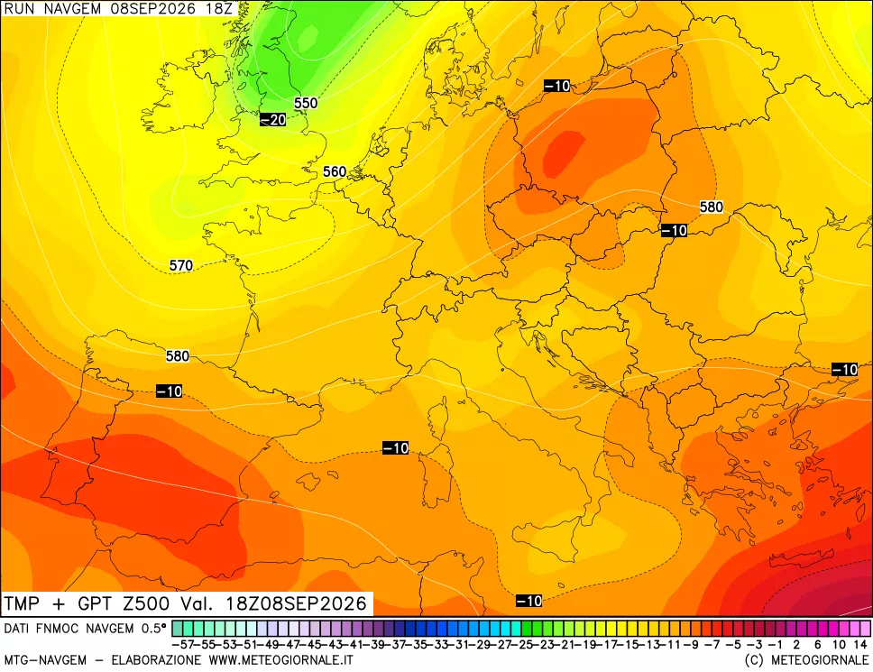 mappa Temperatura e Geopotenziali a 500 hPa