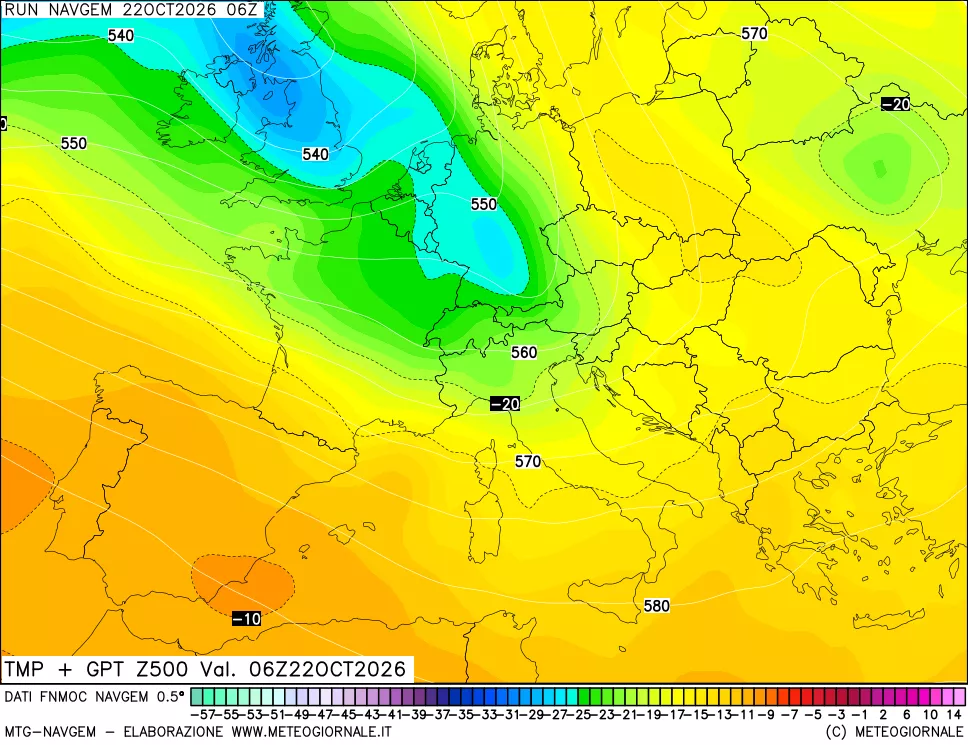 mappa Temperatura e Geopotenziali a 500 hPa