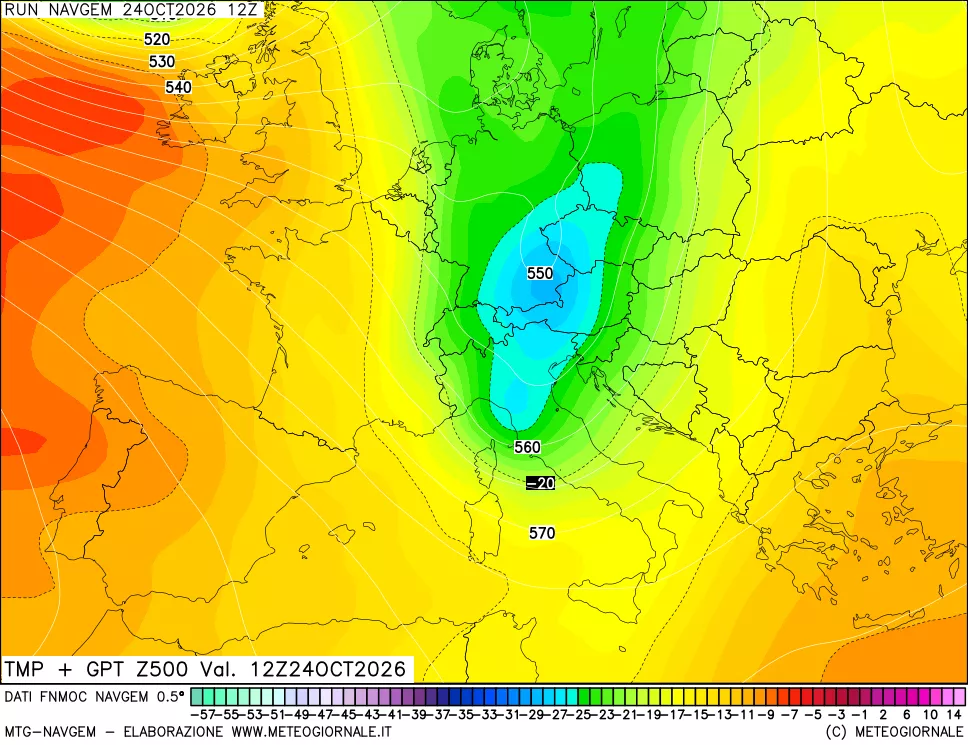 mappa Temperatura e Geopotenziali a 500 hPa