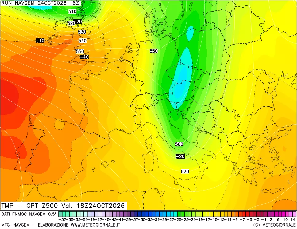 mappa Temperatura e Geopotenziali a 500 hPa