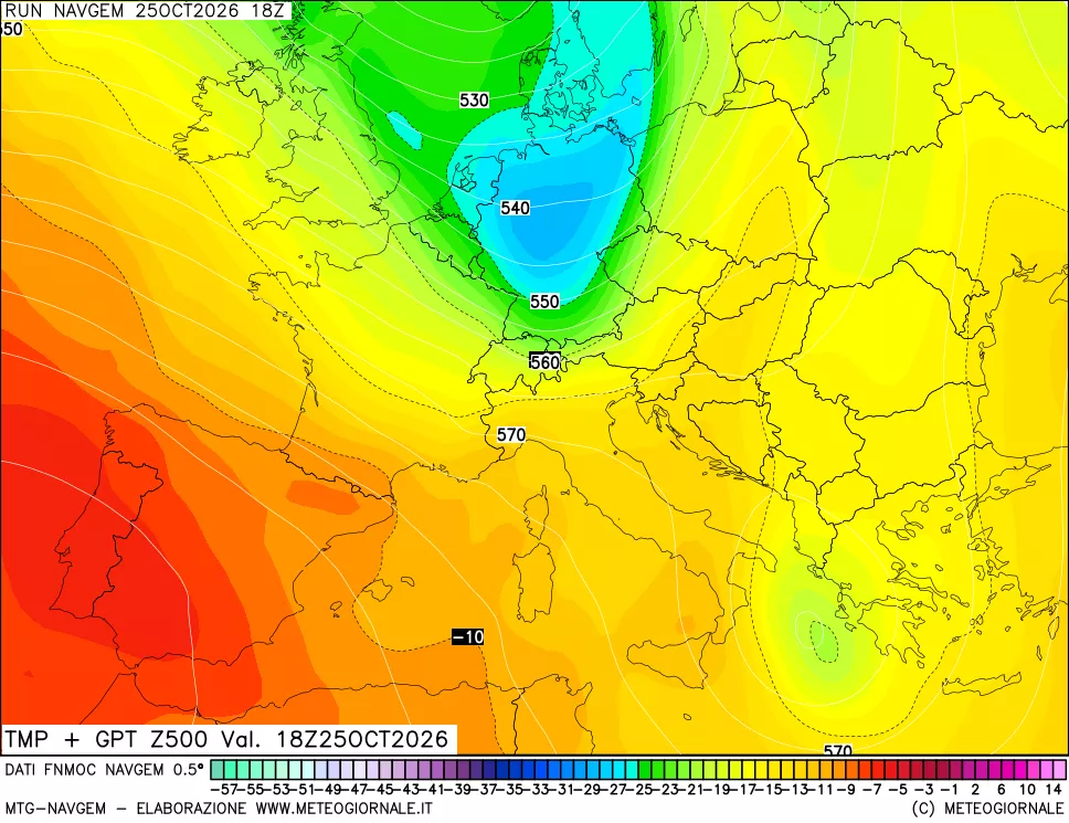 mappa Temperatura e Geopotenziali a 500 hPa