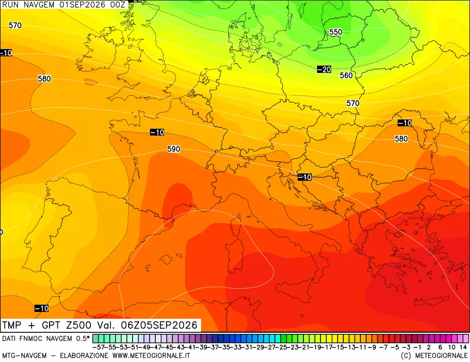 mappa Temperatura e Geopotenziali a 500 hPa