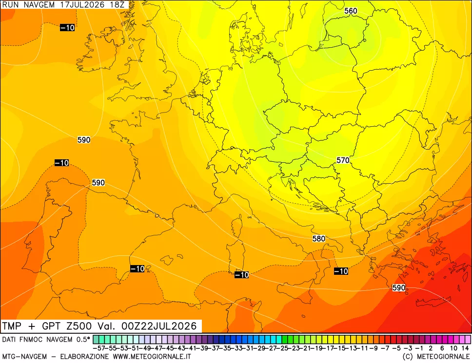 mappa Temperatura e Geopotenziali a 500 hPa