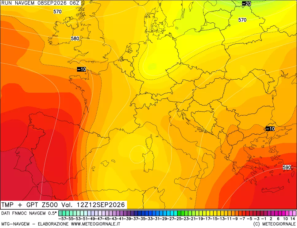 mappa Temperatura e Geopotenziali a 500 hPa