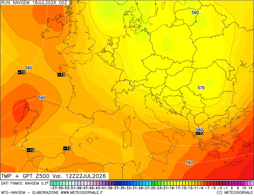 mappa Temperatura e Geopotenziali a 500 hPa