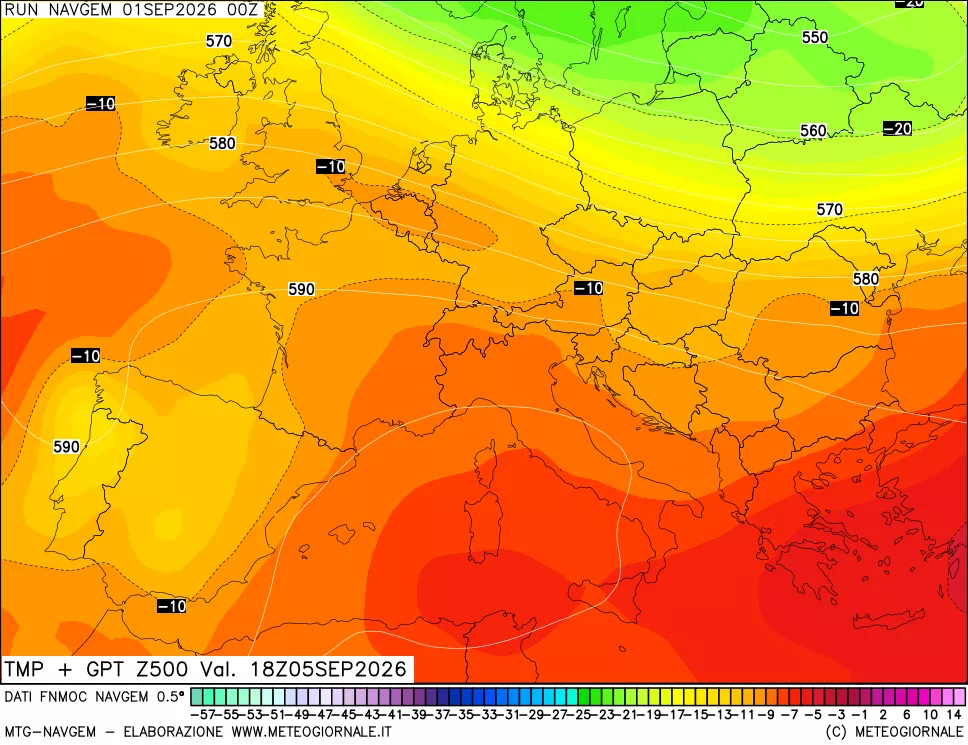 mappa Temperatura e Geopotenziali a 500 hPa