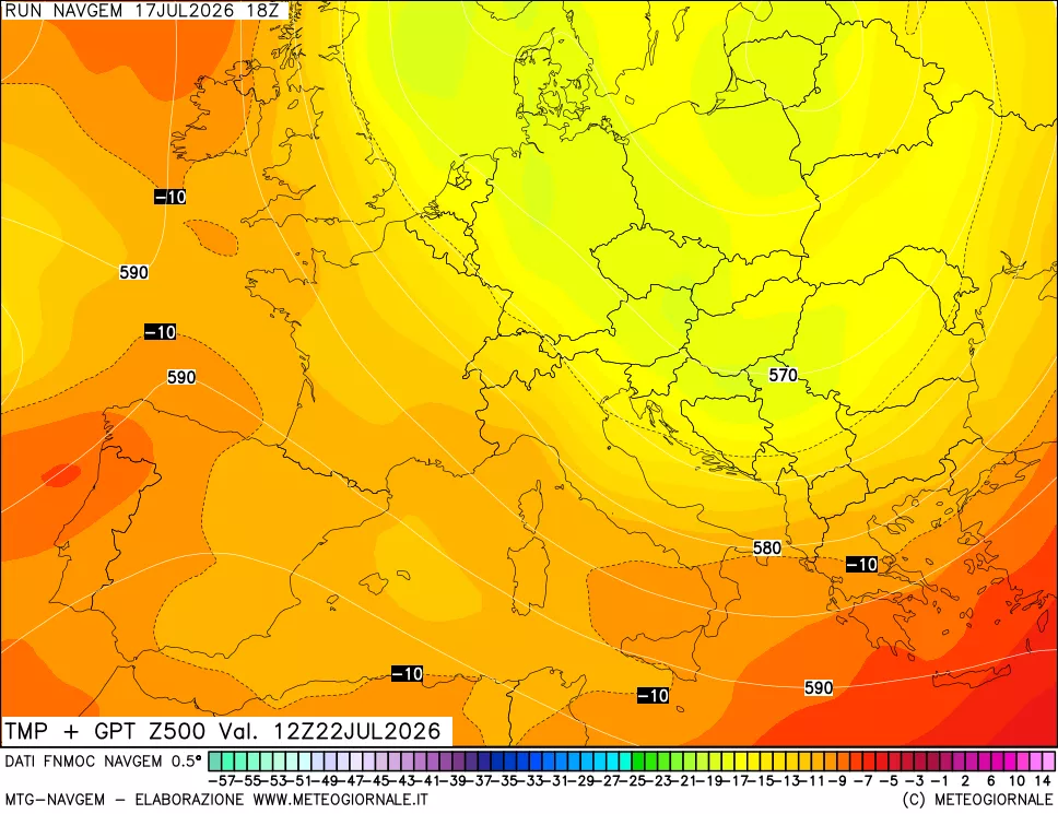 mappa Temperatura e Geopotenziali a 500 hPa