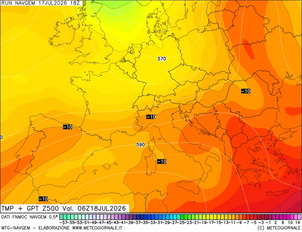 mappa Temperatura e Geopotenziali a 500 hPa