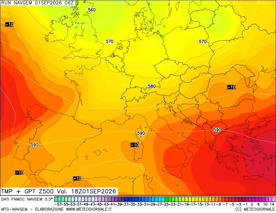mappa Temperatura e Geopotenziali a 500 hPa