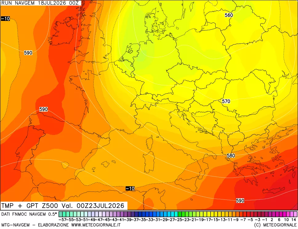 mappa Temperatura e Geopotenziali a 500 hPa