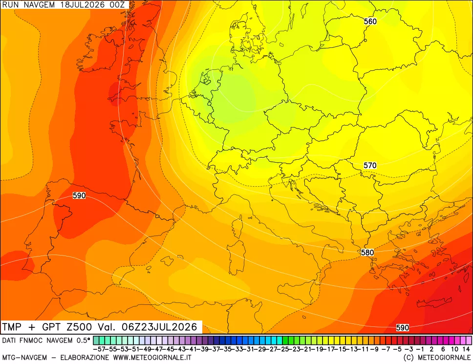 mappa Temperatura e Geopotenziali a 500 hPa