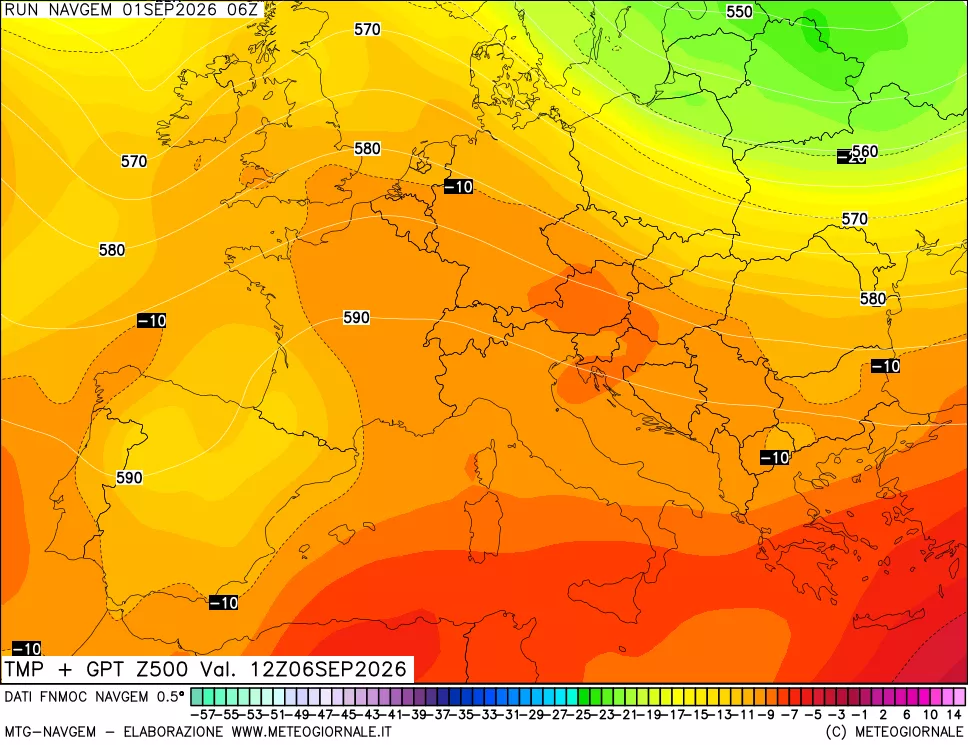 mappa Temperatura e Geopotenziali a 500 hPa
