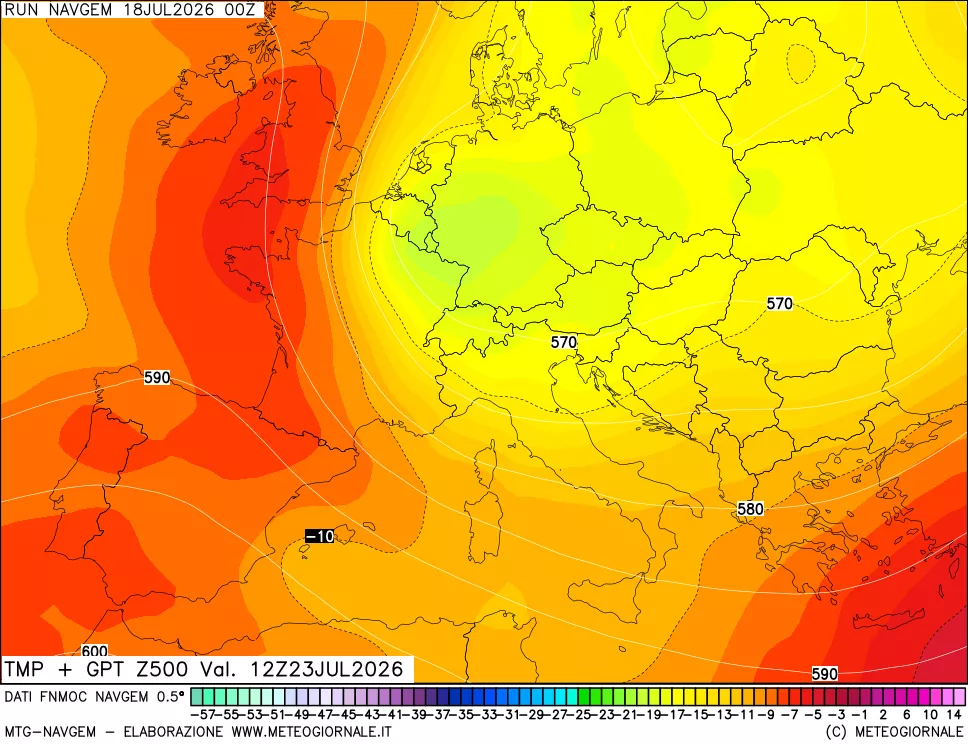 mappa Temperatura e Geopotenziali a 500 hPa