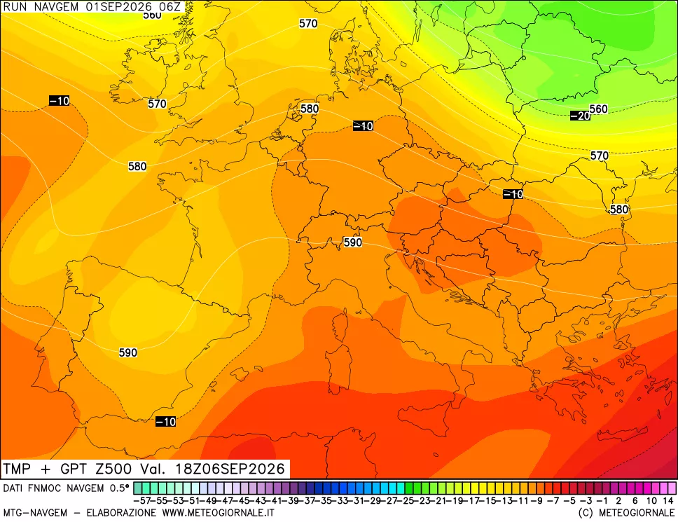 mappa Temperatura e Geopotenziali a 500 hPa