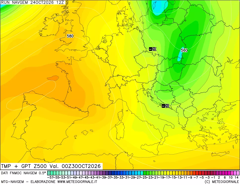 mappa Temperatura e Geopotenziali a 500 hPa
