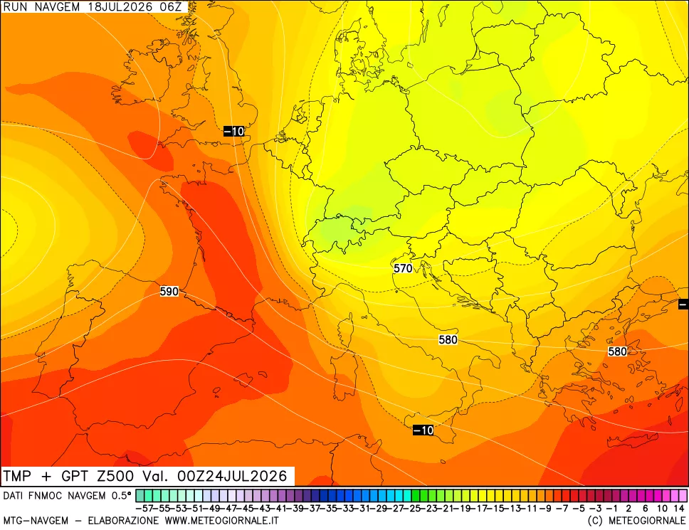 mappa Temperatura e Geopotenziali a 500 hPa