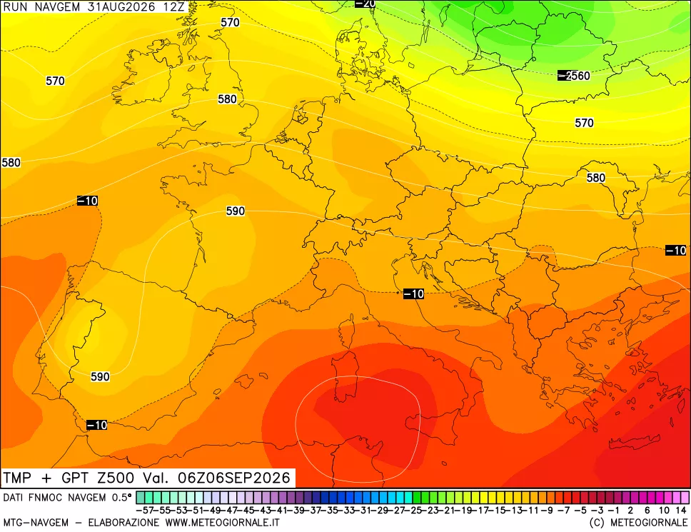 mappa Temperatura e Geopotenziali a 500 hPa