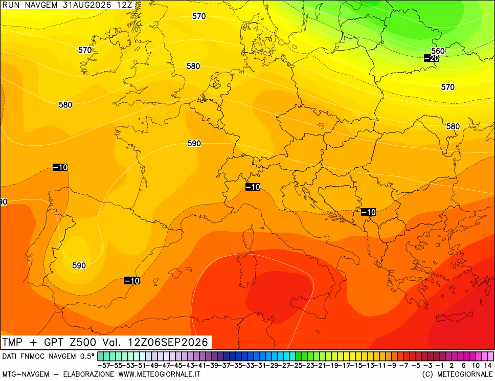 mappa Temperatura e Geopotenziali a 500 hPa