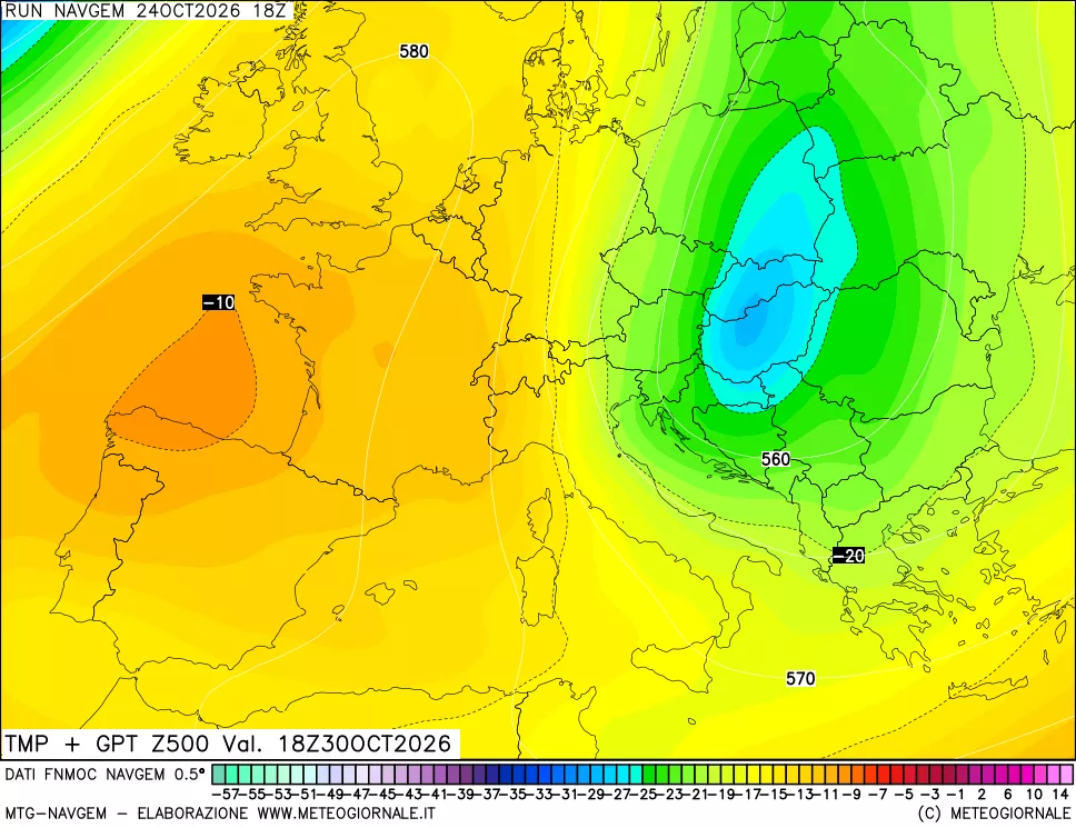 mappa Temperatura e Geopotenziali a 500 hPa