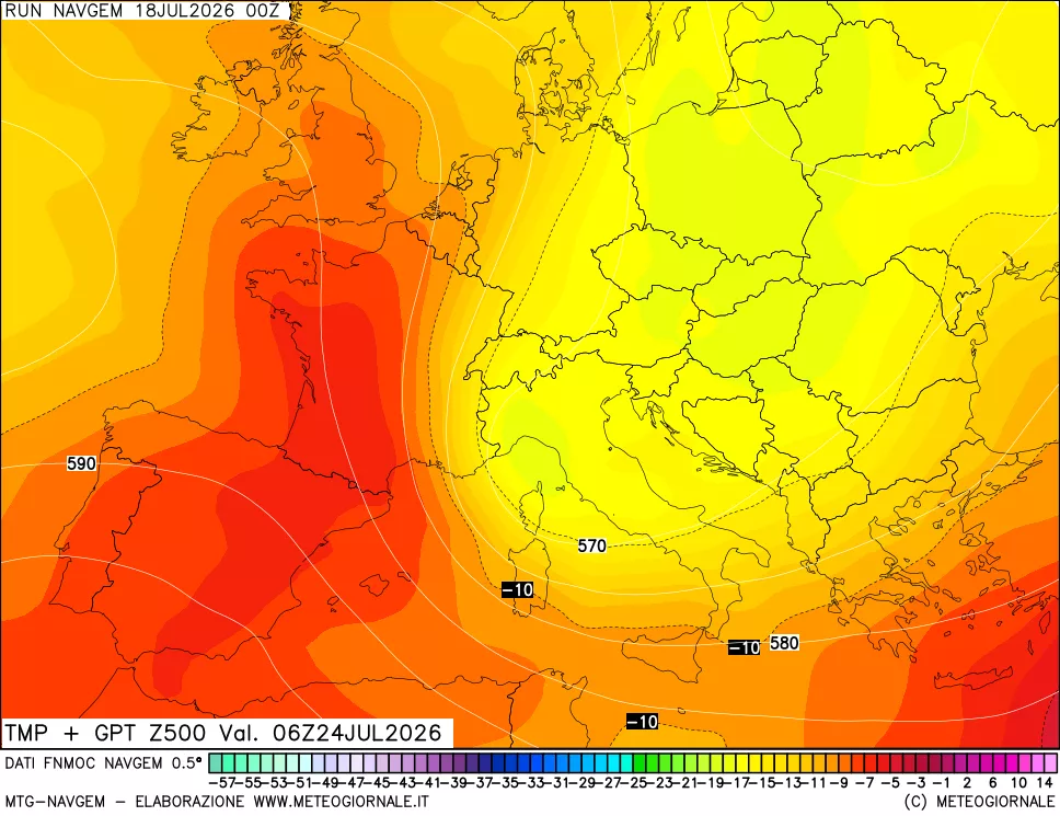 mappa Temperatura e Geopotenziali a 500 hPa