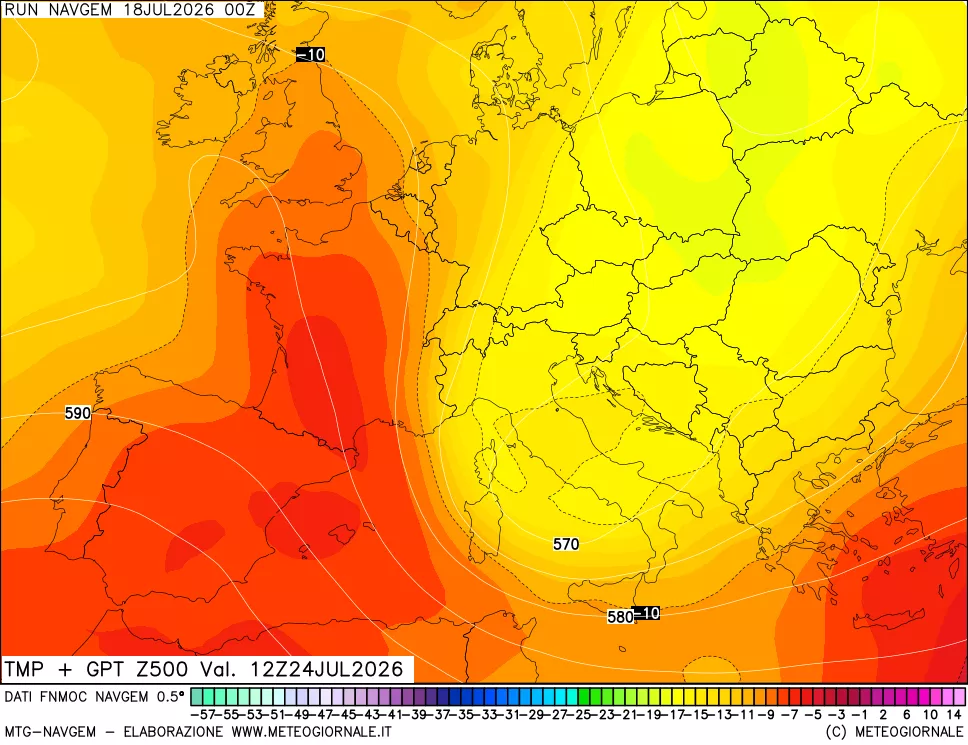 mappa Temperatura e Geopotenziali a 500 hPa