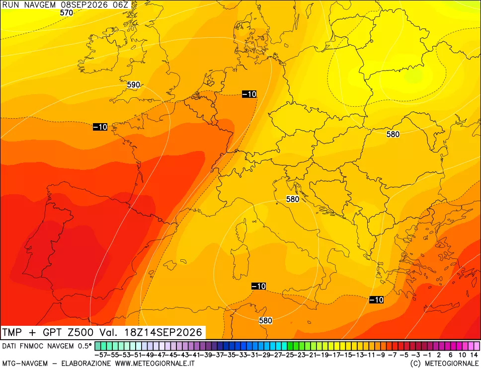 mappa Temperatura e Geopotenziali a 500 hPa