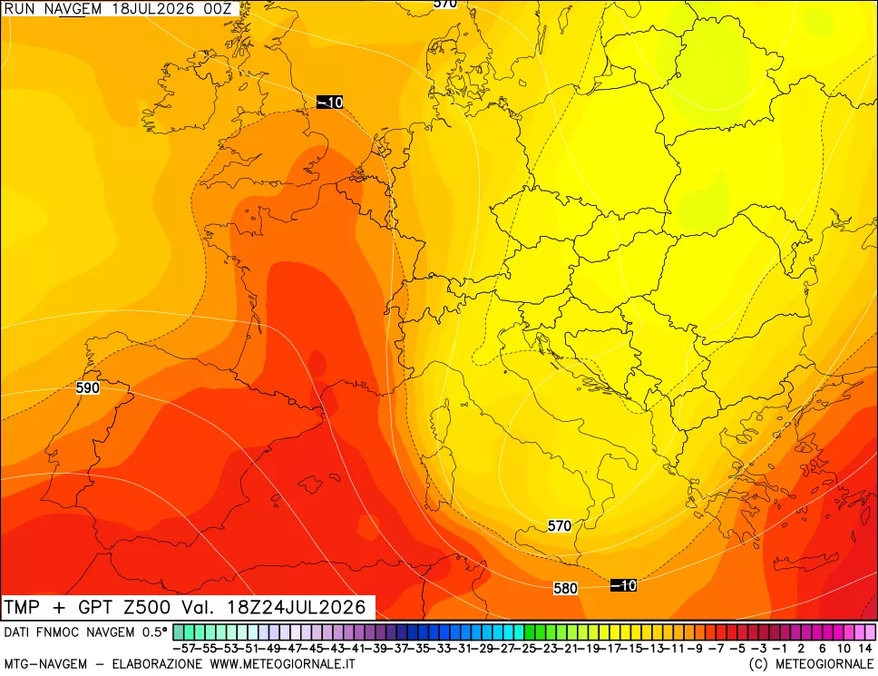 mappa Temperatura e Geopotenziali a 500 hPa