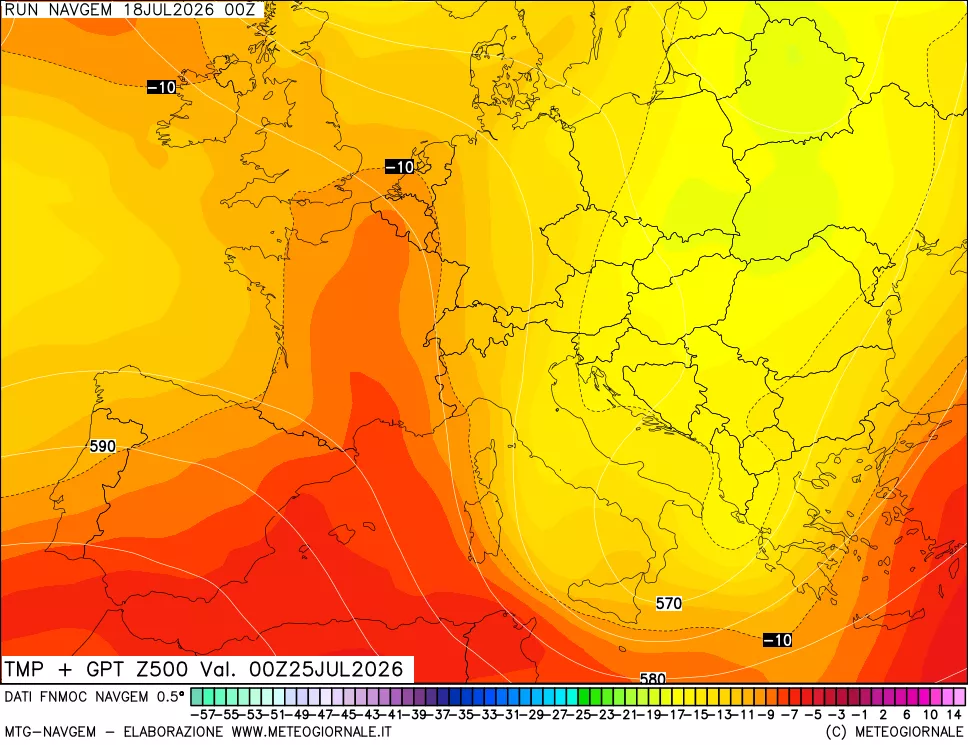 mappa Temperatura e Geopotenziali a 500 hPa