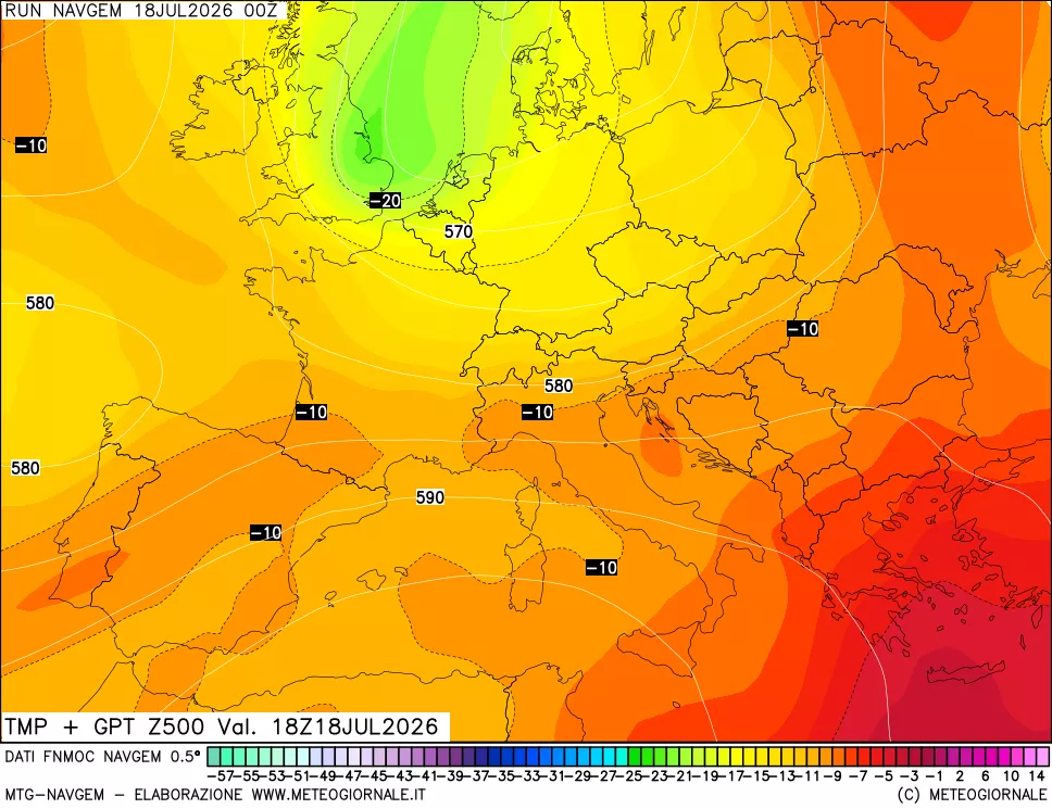 mappa Temperatura e Geopotenziali a 500 hPa